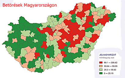 Betörések magyarországon súlyozott térkép